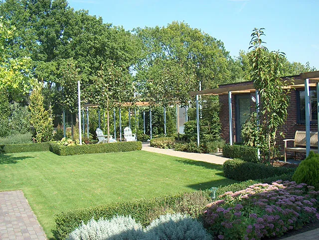 Tuin met gras en terras
